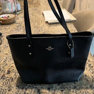 Coach Black Pebbled Leather Mini Tote with Gold Logo